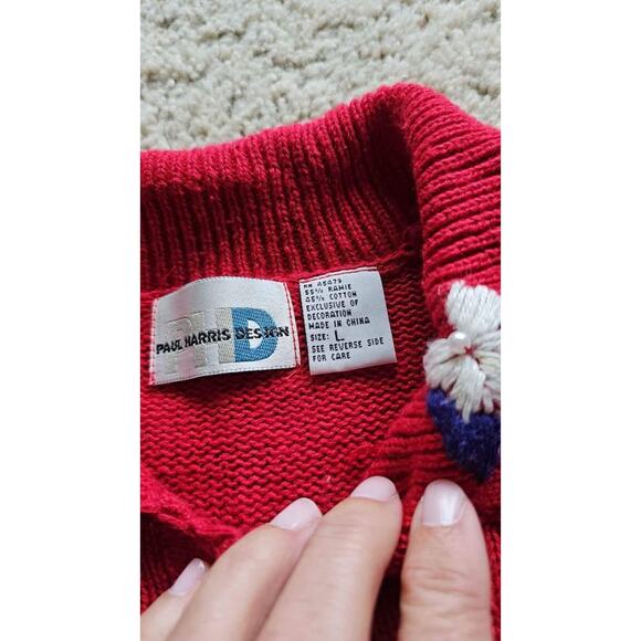 Vintage Christmas Cardigan Ugly Holiday Sweater Embroidered Snowman Teddy Bear L - Picture 6 of 7